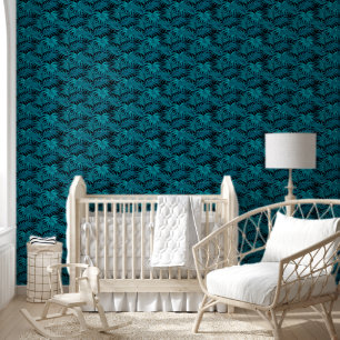 Papier Peint Nuit Tropical Turquoise Palm Feuilles