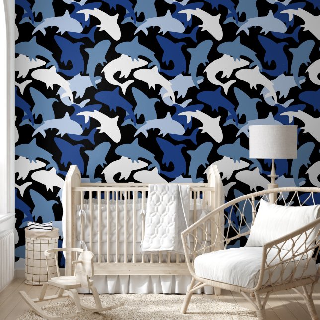 Papier Peint nurserie de requins de plage de garçons cool (Enfants)