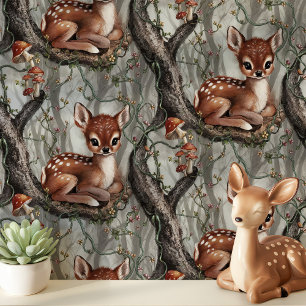 Papier Peint Nurserie Vintage Bébé Cerf avec Champignons