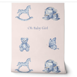 Papier Peint Nursery pour bébé vintage Rose et Bleu