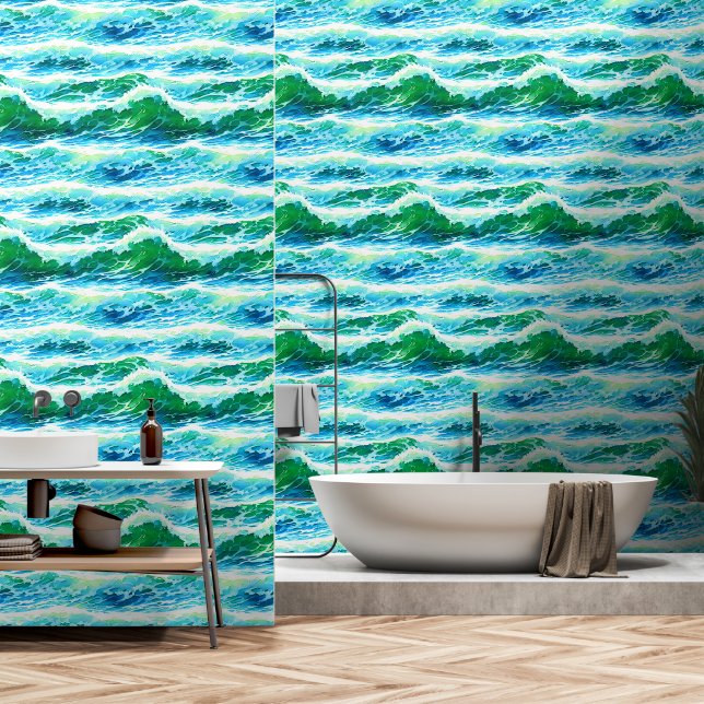 Papier Peint Océan vagues nautique surf de mer plage d'eau côti (Salle de bain)