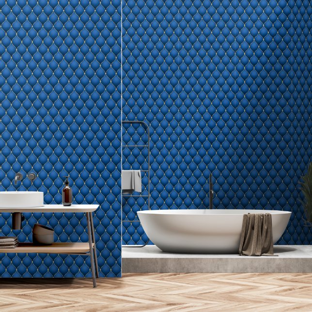 Papier Peint Ogee Gold Diamond Tufted Navy bleu (Salle de bain)
