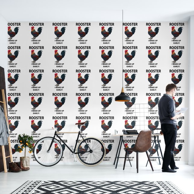 Papier Peint Oiseau de coq Je Me Réveille Un Rooster Drôle (Salon)