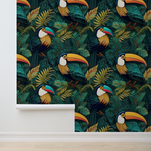 Papier Peint Oiseau tropical de la Jungle Verte Toucan (Application)