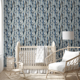 Papier Peint Oiseaux aquarelle motif birchwoods murale