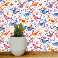 Oiseaux et fleurs Aquarelle colorée Art