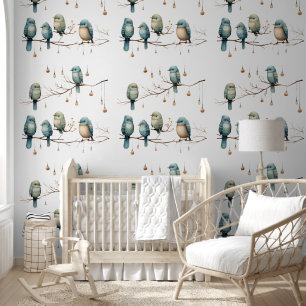 Papier Peint Oiseaux lunaires sur Branches Style Vintage