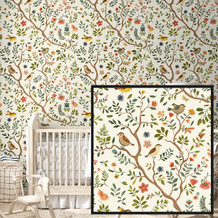 Papier Peint Oiseaux mignons du printemps dans les arbres sur l