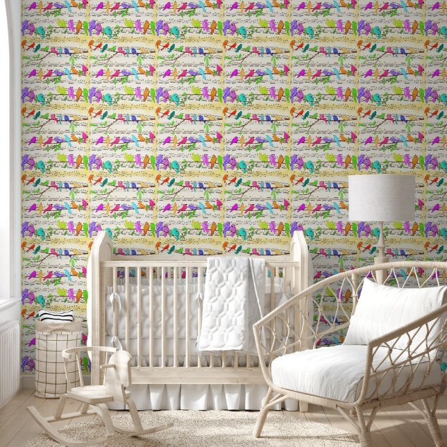 Papier Peint Oiseaux musicaux colorés (Enfants)