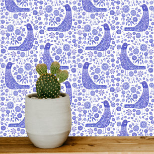 Papier Peint Oiseaux scandinaves Bleus et Blancs