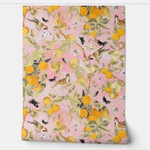 Papier Peint Oiseaux Vintages tropicaux dans le jardin de fruit