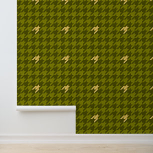 Papier Peint Olive à accent doré en pied-de-poule