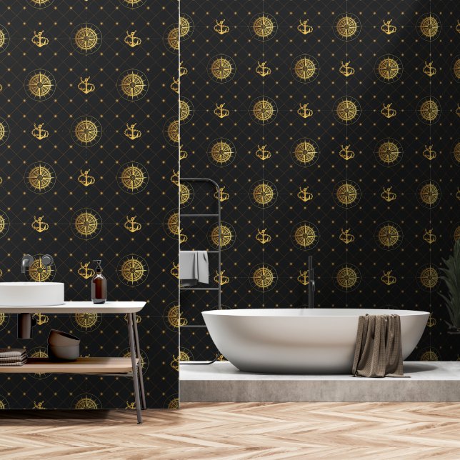 Papier Peint Or Nautical (Salle de bain)