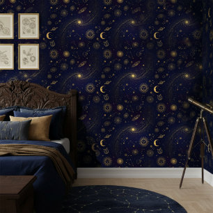 Papier Peint Or Soleil Lune Constellations Mystiques ID1239