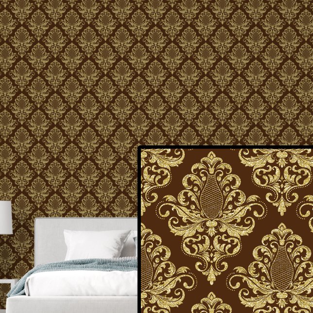 Papier Peint Or sur Rich Brown classique modèle Damask (Créateur téléchargé)