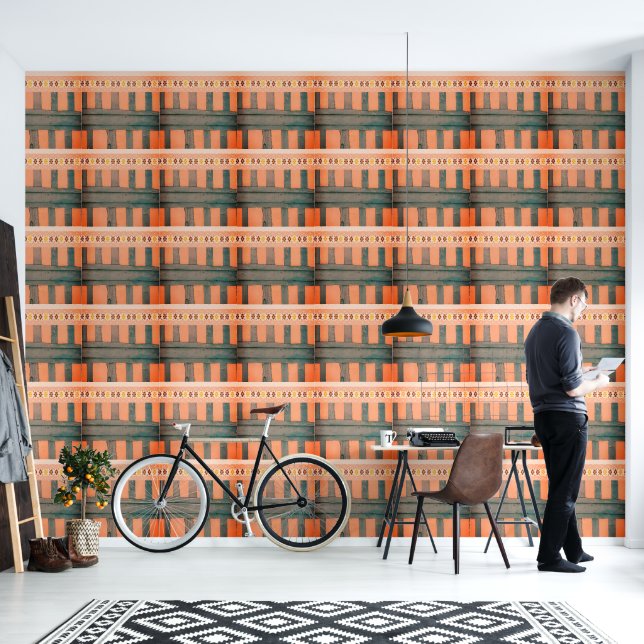 Papier peint Orange Green Stripe (Salon)