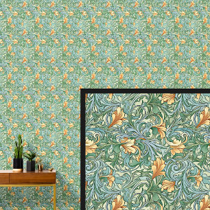 Papier Peint Orange sur Aqua Turquoise Bleu Art Nouveau