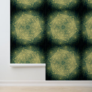 Papier Peint Ornements Fractal Jaune Vert