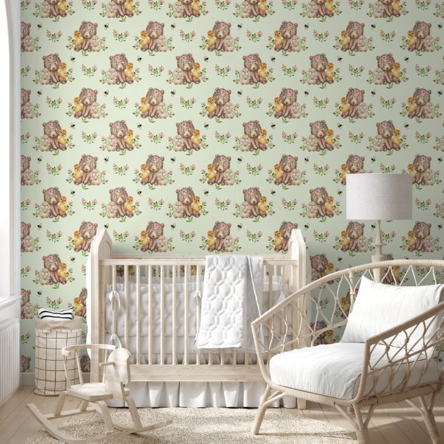 Papier Peint Ours animal boisé Boeuf lapin Baby Nursery Green (Enfants)