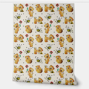 Papier Peint Ours mignon et abeilles bourdonnantes - Arrière -