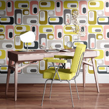 Ovals Rétro Mod Jaune Moutarde Rose Gris Beige