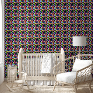 Papier Peint Paisley Signes de Paix et Fleurs sur Noir
