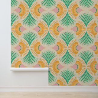 Papier Peint Palm Springs - Sunset Palms Golden Yellow and Gree