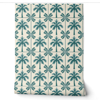 Papier Peint Palm Tropical Escape Petite Green, Beige - Côtier