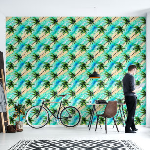 Papier Peint Palmier feuille turquoise mer motif nautique