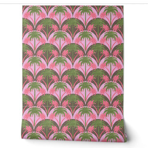 Papier Peint Palmiers Retro Texture rose Vert Brown