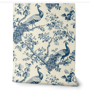 Papier Peint Paon élégant vintage bleu de style chinois