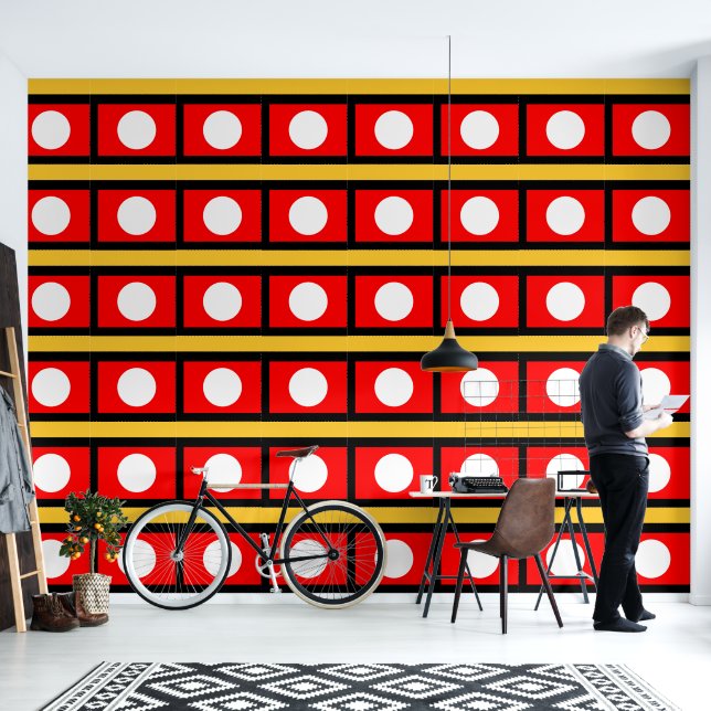Papier Peint Papier peel et bâton blanc Polka jaune rouge (Salon)