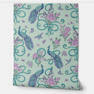 Papier Peint Papier peel et bâton - Rubans Peacock Élégants