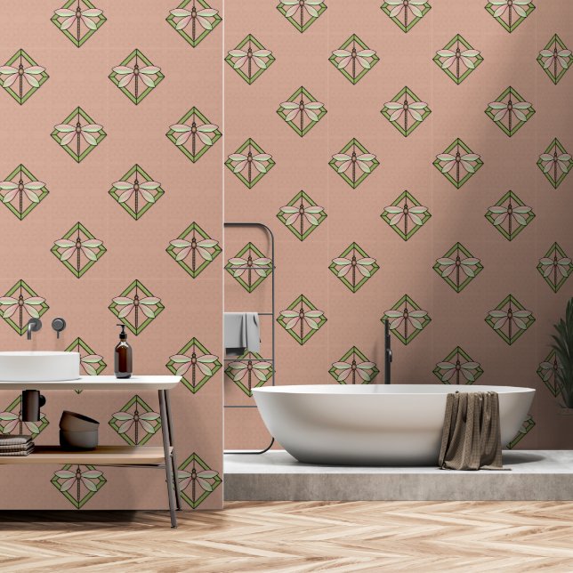 Papier Peint Papillon Art Nouveau encadré sur Cameo Rose (Salle de bain)
