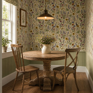Papier Peint Papillon de lune et fleurs sauvages Floral