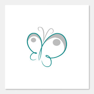 Papier Peint Papillon linéaire turquoise et gris Esquisse sur b