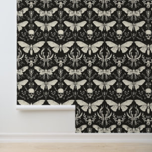 Papier Peint Papillons de printemps gothiques noirs Squelette V