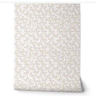 Papier Peint Papillons Élégants Fille mignonne Jolie Taupe Blan