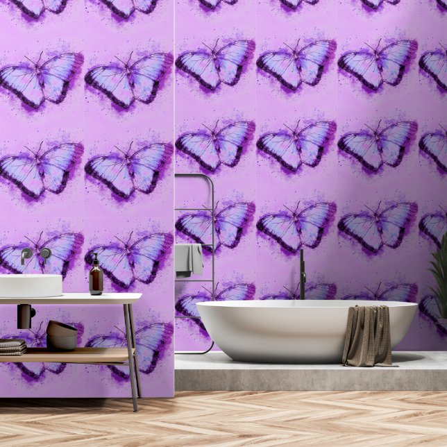 Papier Peint Papillons violets volants (Salle de bain)
