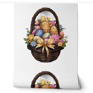Papier Peint Pâques Panier de Pâques Oeufs colorés Fleurs
