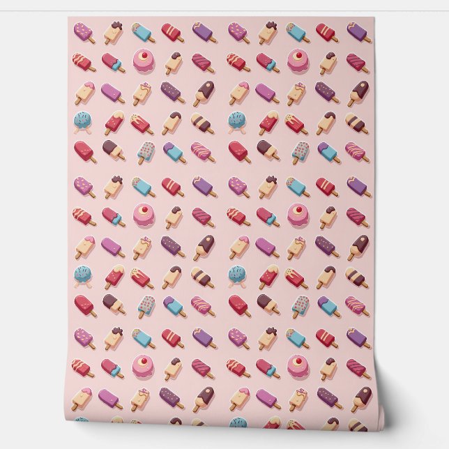 Papier Peint Parade de Popsicle en Crème de glace rose IV (Déroulement)