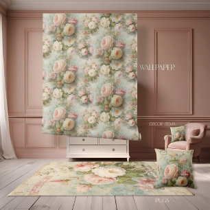 Papier Peint Paris Floral Vintage rose et bleu