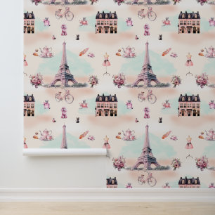 Papier Peint Paris rose   Tour Eiffel Motif à thème français
