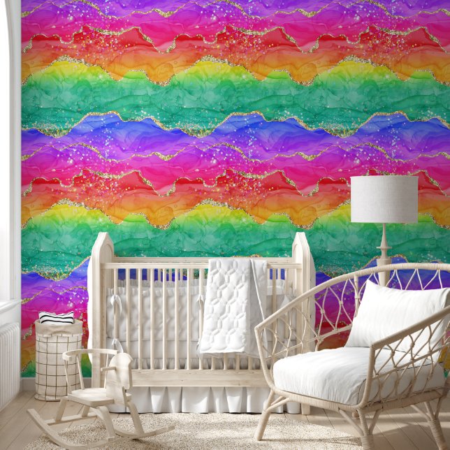 Papier Peint Parties scintillant arc-en-ciel coloré Gold Agate (Enfants)