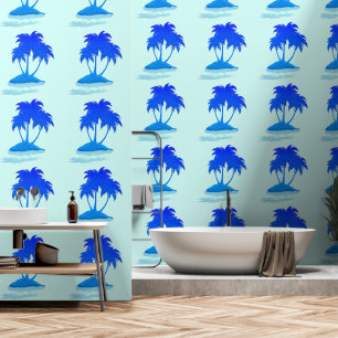 Papier Peint Parties scintillant Blue Palm Exotic Island Couleu