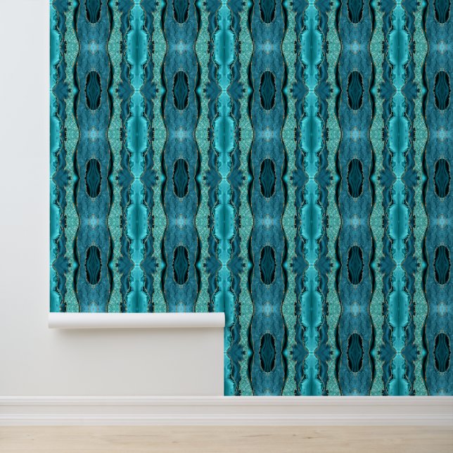 Papier Peint Parties scintillant d'or bleu turquoise Aqua Turqu (Application)