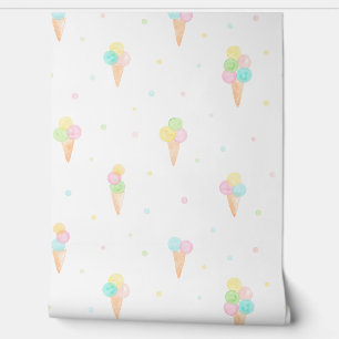 Papier Peint Pastel Aquarelle Icecream cônes et points blancs