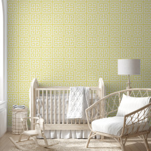 Papier Peint Pastel Dandelion jaune et blanc Grande clé grecque
