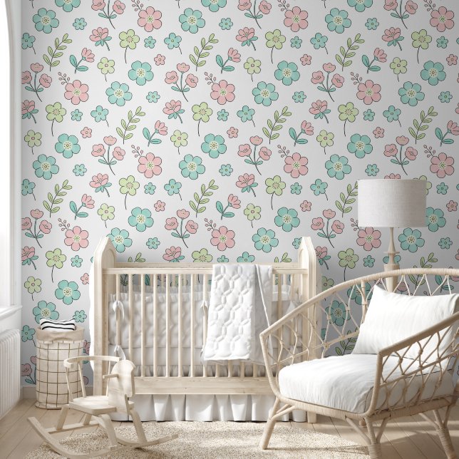Papier Peint Pastel Floral Nursery Wallpaper (Enfants)