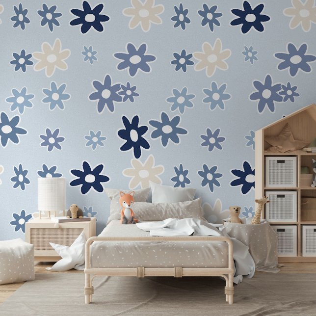 Papier Peint Pastel Lumière Moyen Fleurs Bleues Foncé Motif d'a (Créateur téléchargé)